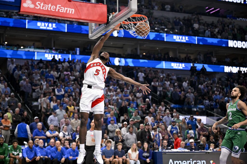 Toronto Raptors guard Immanuel Quickley (5). Jerome Miron-Imagn Images