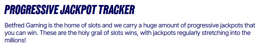 Betfred Progressive Jackpot Tracker