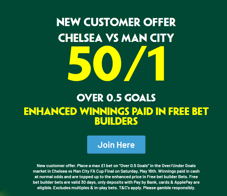 Paddy Power FA Cup Final Betting Offer: Get 50/1 on a Goal to be Scored